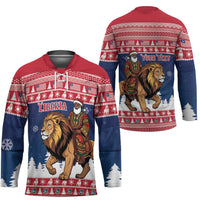 Personalized Liberia Christmas Hockey Jersey Black Santa Riding Lion - Merry Christmas - Wonder Print Shop