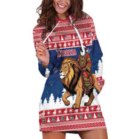 Personalized Liberia Christmas Hoodie Dress Black Santa Riding Lion - Merry Christmas - Wonder Print Shop