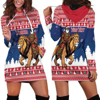 Personalized Liberia Christmas Hoodie Dress Black Santa Riding Lion - Merry Christmas - Wonder Print Shop