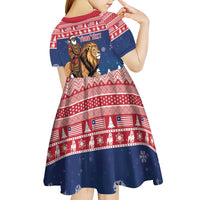 Personalized Liberia Christmas Kid Short Sleeve Dress Black Santa Riding Lion - Merry Christmas - Wonder Print Shop