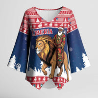 Personalized Liberia Christmas Kimono Sleeve Blouse Black Santa Riding Lion - Merry Christmas - Wonder Print Shop