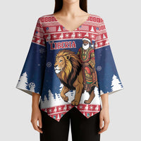 Personalized Liberia Christmas Kimono Sleeve Blouse Black Santa Riding Lion - Merry Christmas - Wonder Print Shop