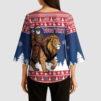 Personalized Liberia Christmas Kimono Sleeve Blouse Black Santa Riding Lion - Merry Christmas - Wonder Print Shop