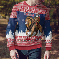 Personalized Liberia Christmas Ugly Christmas Sweater Black Santa Riding Lion - Merry Christmas - Wonder Print Shop