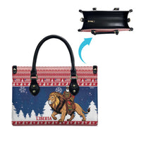Liberia Christmas Leather Bag Black Santa Riding Lion - Merry Christmas - Wonder Print Shop