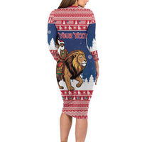 Personalized Liberia Christmas Long Sleeve Bodycon Dress Black Santa Riding Lion - Merry Christmas - Wonder Print Shop