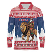 Personalized Liberia Christmas Long Sleeve Polo Shirt Black Santa Riding Lion - Merry Christmas - Wonder Print Shop