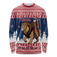 Personalized Liberia Christmas Long Sleeve Shirt Black Santa Riding Lion - Merry Christmas - Wonder Print Shop