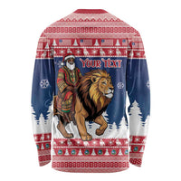 Personalized Liberia Christmas Long Sleeve Shirt Black Santa Riding Lion - Merry Christmas - Wonder Print Shop