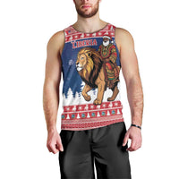 Personalized Liberia Christmas Men Tank Top Black Santa Riding Lion - Merry Christmas - Wonder Print Shop