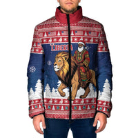 Personalized Liberia Christmas Padded Jacket Black Santa Riding Lion - Merry Christmas - Wonder Print Shop