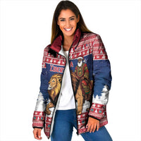 Personalized Liberia Christmas Padded Jacket Black Santa Riding Lion - Merry Christmas - Wonder Print Shop