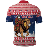 Personalized Liberia Christmas Polo Shirt Black Santa Riding Lion - Merry Christmas - Wonder Print Shop