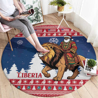 Liberia Christmas Round Carpet Black Santa Riding Lion - Merry Christmas - Wonder Print Shop