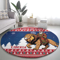 Liberia Christmas Round Carpet Black Santa Riding Lion - Merry Christmas - Wonder Print Shop