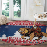 Liberia Christmas Round Carpet Black Santa Riding Lion - Merry Christmas - Wonder Print Shop