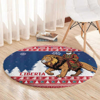 Liberia Christmas Round Carpet Black Santa Riding Lion - Merry Christmas - Wonder Print Shop