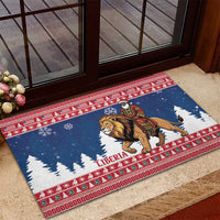 Liberia Christmas Rubber Doormat Black Santa Riding Lion - Merry Christmas - Wonder Print Shop