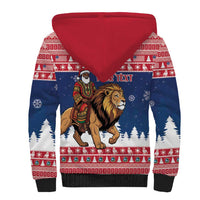 Personalized Liberia Christmas Sherpa Hoodie Black Santa Riding Lion - Merry Christmas - Wonder Print Shop