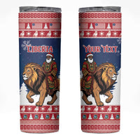 Personalized Liberia Christmas Skinny Tumbler Black Santa Riding Lion - Merry Christmas - Wonder Print Shop