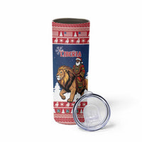 Personalized Liberia Christmas Skinny Tumbler Black Santa Riding Lion - Merry Christmas - Wonder Print Shop