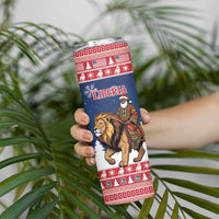 Personalized Liberia Christmas Skinny Tumbler Black Santa Riding Lion - Merry Christmas - Wonder Print Shop