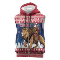 Personalized Liberia Christmas Sleeveless Zip Hoodie Black Santa Riding Lion - Merry Christmas - Wonder Print Shop