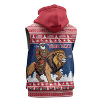 Personalized Liberia Christmas Sleeveless Zip Hoodie Black Santa Riding Lion - Merry Christmas - Wonder Print Shop