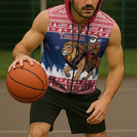 Personalized Liberia Christmas Sleeveless Zip Hoodie Black Santa Riding Lion - Merry Christmas - Wonder Print Shop
