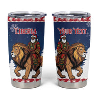 Personalized Liberia Christmas Tumbler Cup Black Santa Riding Lion - Merry Christmas - Wonder Print Shop