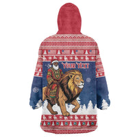 Personalized Liberia Christmas Wearable Blanket Hoodie Black Santa Riding Lion - Merry Christmas - Wonder Print Shop