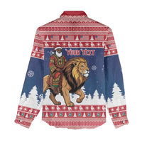 Personalized Liberia Christmas Women Casual Shirt Black Santa Riding Lion - Merry Christmas - Wonder Print Shop