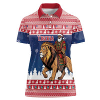 Personalized Liberia Christmas Women Polo Shirt Black Santa Riding Lion - Merry Christmas - Wonder Print Shop