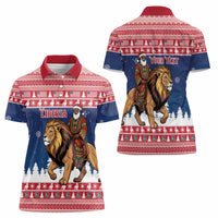 Personalized Liberia Christmas Women Polo Shirt Black Santa Riding Lion - Merry Christmas - Wonder Print Shop