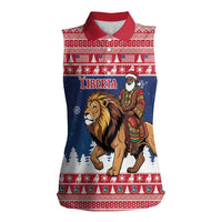 Personalized Liberia Christmas Women Sleeveless Polo Shirt Black Santa Riding Lion - Merry Christmas - Wonder Print Shop