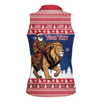 Personalized Liberia Christmas Women Sleeveless Polo Shirt Black Santa Riding Lion - Merry Christmas - Wonder Print Shop