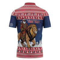 Personalized Liberia Christmas Zipper Polo Shirt Black Santa Riding Lion - Merry Christmas - Wonder Print Shop