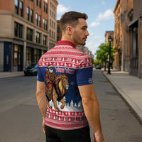 Personalized Liberia Christmas Zipper Polo Shirt Black Santa Riding Lion - Merry Christmas - Wonder Print Shop