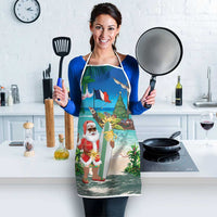 Mayotte Christmas Apron Santa Chill on Tropical Beach - Wonder Print Shop