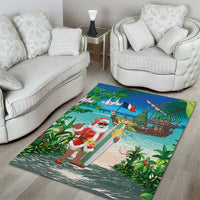 Mayotte Christmas Area Rug Santa Chill on Tropical Beach - Wonder Print Shop