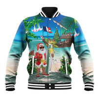 Mayotte Christmas Baseball Jacket Santa Chill on Tropical Beach - Wonder Print Shop