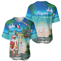 Mayotte Christmas Baseball Jersey Santa Chill on Tropical Beach - Wonder Print Shop