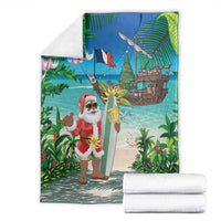 Mayotte Christmas Blanket Santa Chill on Tropical Beach - Wonder Print Shop