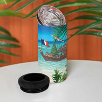 Mayotte Christmas 4 in 1 Can Cooler Tumbler Santa Chill on Tropical Beach - Wonder Print Shop