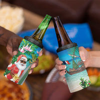 Mayotte Christmas 4 in 1 Can Cooler Tumbler Santa Chill on Tropical Beach - Wonder Print Shop