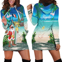 Mayotte Christmas Hoodie Dress Santa Chill on Tropical Beach - Wonder Print Shop