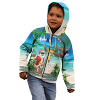 Mayotte Christmas Kid Hoodie Santa Chill on Tropical Beach - Wonder Print Shop