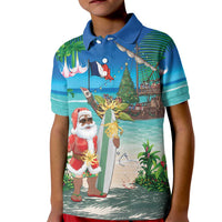 Mayotte Christmas Kid Polo Shirt Santa Chill on Tropical Beach - Wonder Print Shop