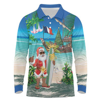 Mayotte Christmas Long Sleeve Polo Shirt Santa Chill on Tropical Beach - Wonder Print Shop