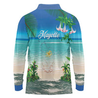 Mayotte Christmas Long Sleeve Polo Shirt Santa Chill on Tropical Beach - Wonder Print Shop